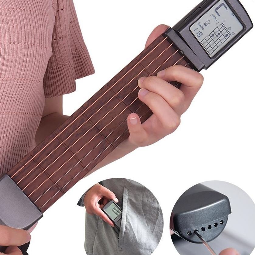 Solo Anreco 6 Cordas Bolso Chord Trainer Para Guitarra Ferramenta Gadget Prática Folk 6 Trants Com Tela Carta Rotativa Deillering Iniciantes