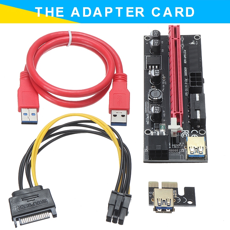 PCIE Riser VER008S Adaptateur PCI-E PCIe 1x à 16x câble de données USB 3.0 pour Ethereum Bitcoin