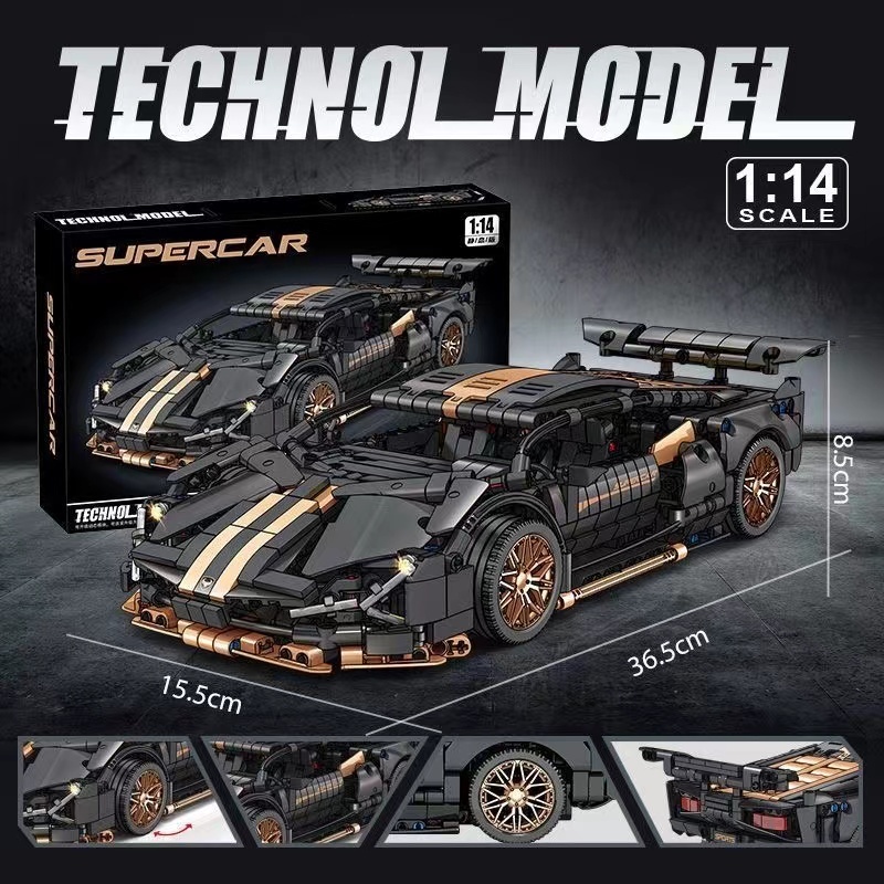 Lego Lamborghini Black Gold Devil Sports Car Modelo Carro Esportivo Carro Educacional Carro Educacional Bloco de construção Brinquedo Presente