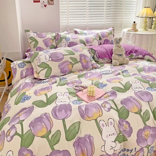 DANSUNREVE 4IN1 Conjunto De Lençóis Floral Canadenses De Algodão Plano + Capa De Almofada Quilt Single/Double/Queen/King Tamanho Flor De Cama Padrão Impresso