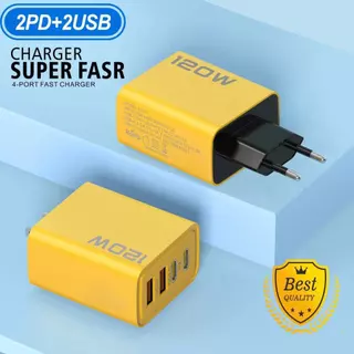 Carregador De Telefone 4 Em 1 Multi-Portas QC3.0 USB Duplo PD 120W Rápido Tipo C Adaptador De Para Mesa Inteligente