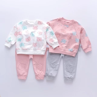 Cozybabybaby Baby Girls Set Spring Autumn Suit Top E Conjunto Geral Cartoon Print Kids Roupas Unisexo