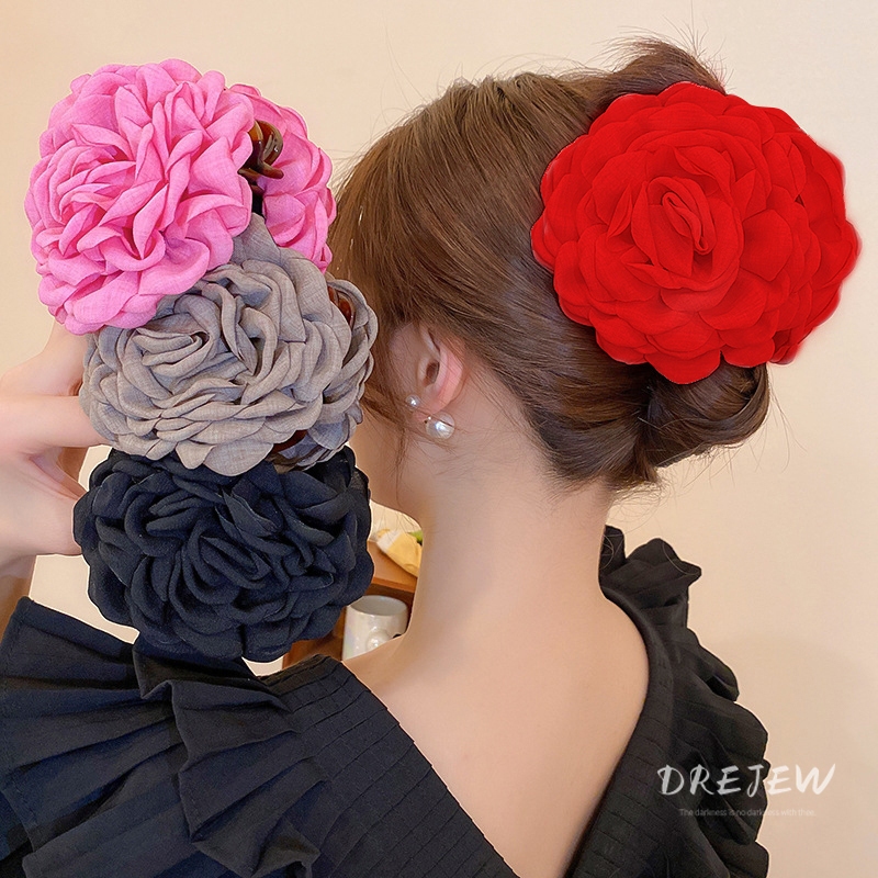 DREJEW Tecido Flor De Grampo De Cabelo Moda Retro Light Luxo Tubarão Clip Francês Elegante Temperamento Acessório Para Mulheres