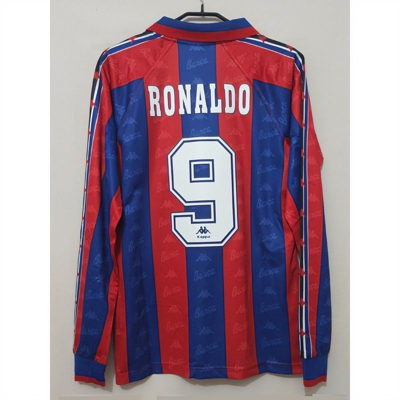 96 97 Barcelona Casa Jersey FOotball RONALDO stoichkov Long/short SLeeves Homens Camisas De Futebol Retrô