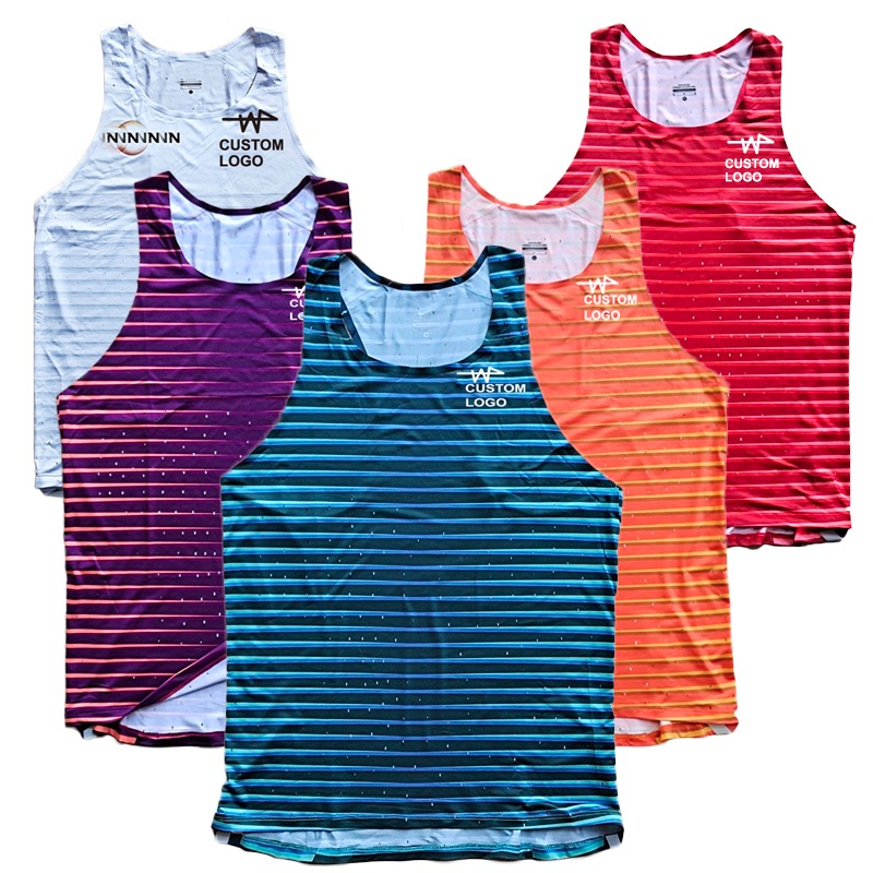 2022 Camiseta Da Maratona De Corrida De Listras Man Elite Rápida Colete Esportivo De Pista De Atleta Singlet De Campo