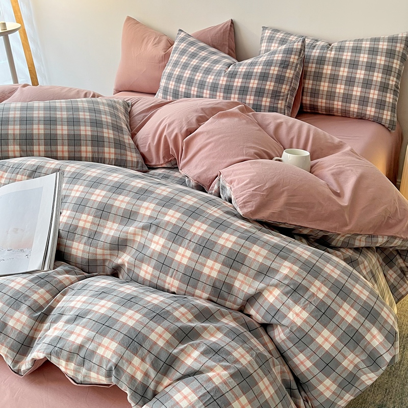 4IN1 Conjunto De Lençóis De Algodão Penteado Com Grade De Cobertura Acolchoada Planos Edredão Cama Geométrica Macia Fronha