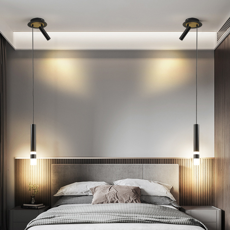 Lâmpada Pendente Led Moderna Quarto De Cabeceira Com Holofote Rotativo Sala De Estar Cozinha Iluminação De Leitura Luzes Penduradas Pretas