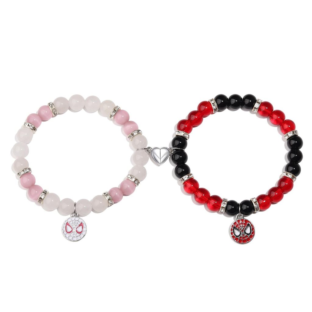 2Pcs/Set Gwen E Miles Homem Aranha Menina | Eu Quem Casam Pulseiras Magnéticas Adoráveis De Gato Trançado De Coração Casal Jóias Presentes