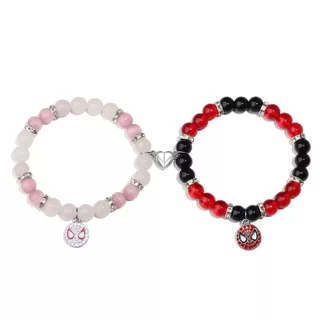 2Pcs/Set Gwen E Miles Homem Aranha Menina | Eu Quem Casam Pulseiras Magnéticas Adoráveis De Gato Trançado De Coração Casal Jóias Presentes
