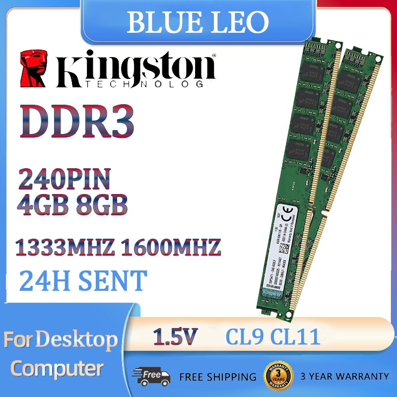 Kingston DDR3 RAM 4GB 8GB 1333MHz 1600 MHz Memória De Mesa PC3-10600 12800 240 Pinos Jogos DIMM
