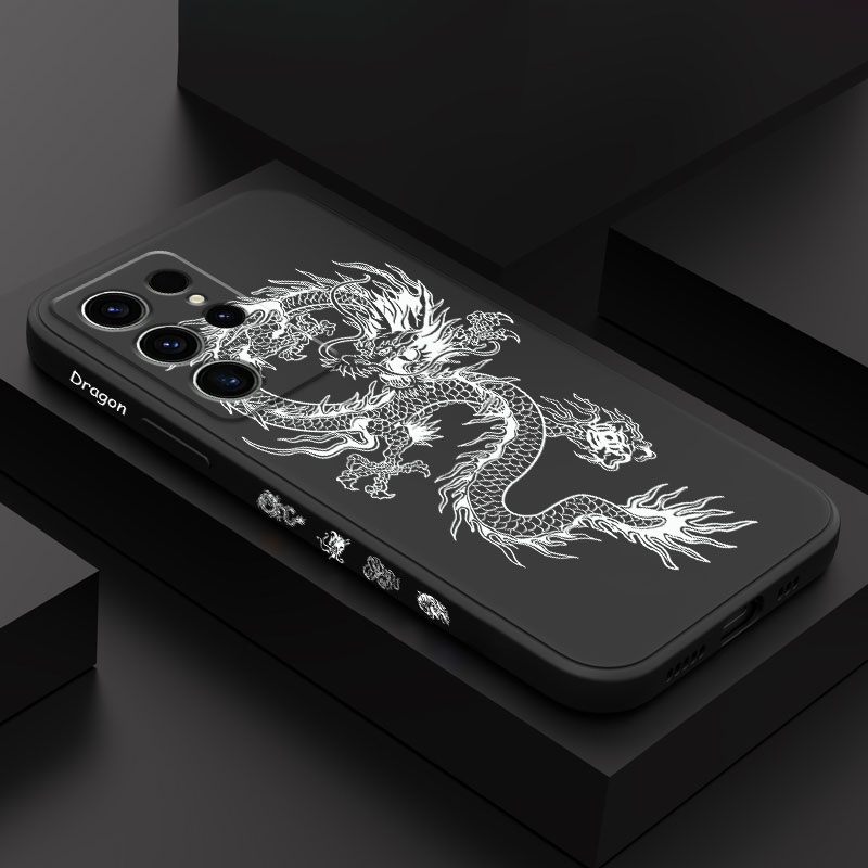 Capa De Telefone Dragon Groaned Para Samsung Galaxy S24 S23 S22 FE Ultra Plus 5G Silicone Líquido Com Padrão Lateral