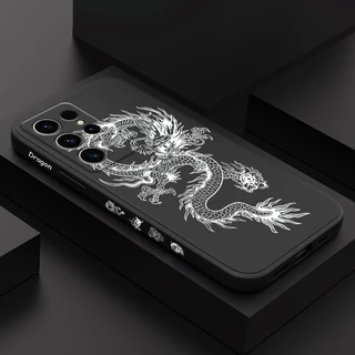 Capa De Telefone Dragon Groaned Para Samsung Galaxy S24 S23 S22 FE Ultra Plus 5G Silicone Líquido Com Padrão Lateral