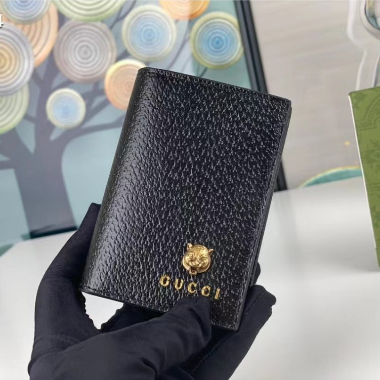 Porta-Cartões Dobrável Gucci Moedas De Couro Genuíno Para Homens E Mulheres 428737