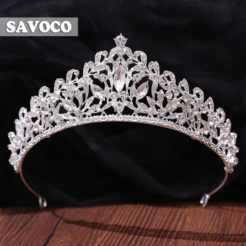 SAVOCO Casamento Nupcial Big Leaf Crown Aniversário Rhinestone