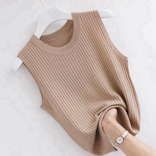 Camisole Camisola feminina de Verão Camisola de Verão Camisola de Verão Camisola de Verão Camisola de Listras Curtas Estilo Fino com Listras Larga Pescoço Redondo sem mangas
