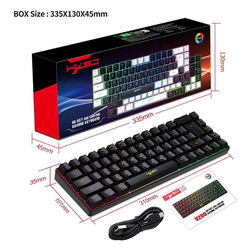 HXSJ V200 Teclado Com Fio K68 RGB Mecânico De Jogos Para | Shopee Brasil