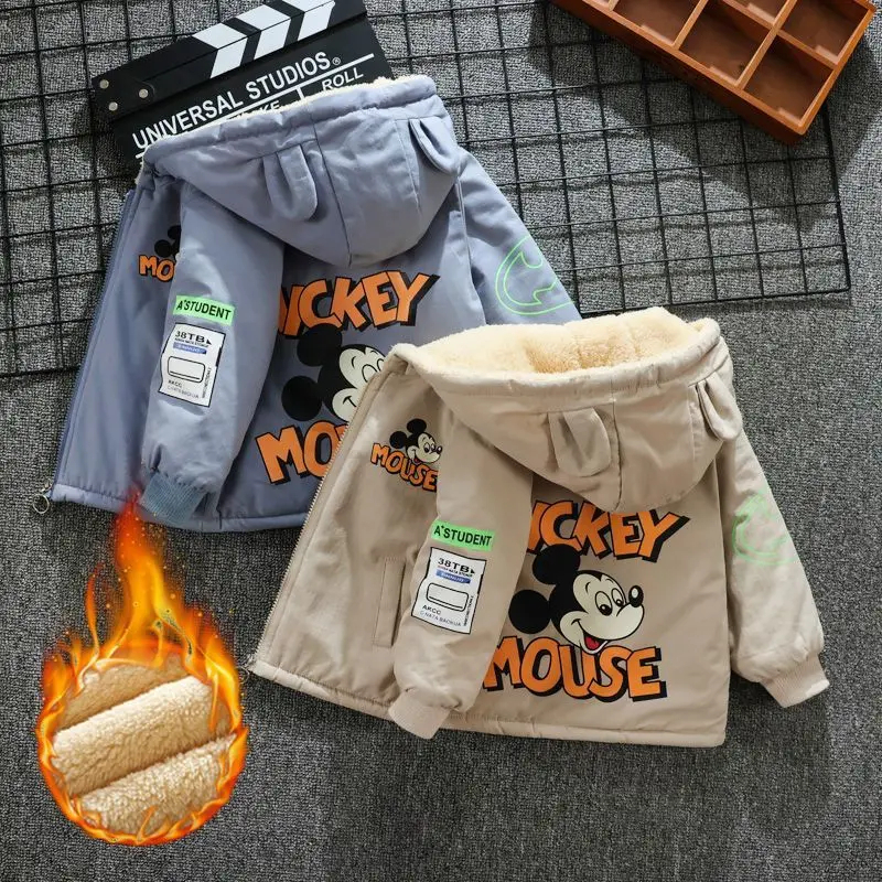 Baby Boys Casacos De Meninas Inverno De Outono Mickey Mouse E Winnie The Pooh Warm Plush Thicken Hooded Outerwear