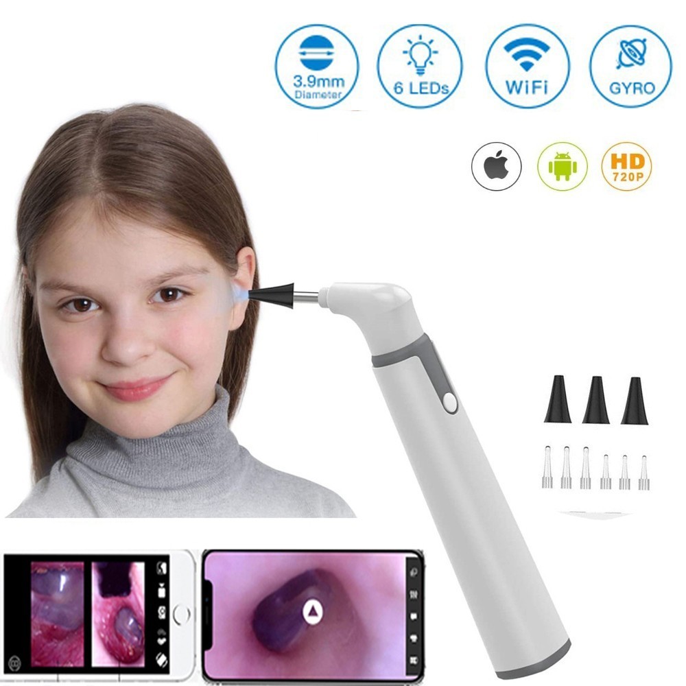 3.9mm 720P HD Ear Scope Câmera De Ouvido Otoscópio Sem Fio Com 6 Luzes LED Para Crianças E Adultos Suporte Android IOS