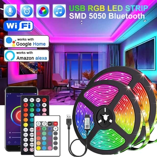 WIFI Alexa 5M-30M USB Bluetooth RGB 5050 5V Fita LED Flexível Para Decoração De Quartos Luz Traseira De TV Com Diodo