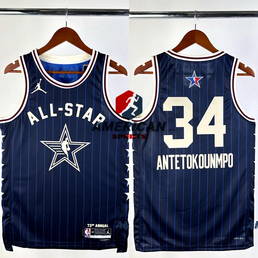 2023-24 All-Star Masculino Camisa 2024 regata NBA Milwaukee Bucks Giannis Antetokounmpo Azul Da Marinha Camiseta Hot Pressed Basquetebol Jersey