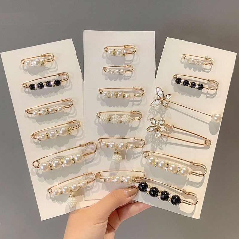 6pcs Broche Pérola Calça De Artefato De Cintura Alfinete Fêmea Ajustado Mudança Pequena Roupa Fixa