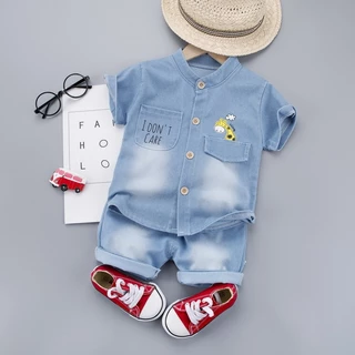 Novo Verão Casual Baby Boys Ganga Camisa Manga Curta Calções 2Pcs/sets Kids Roupas Moda Infantil 0-5 Anos