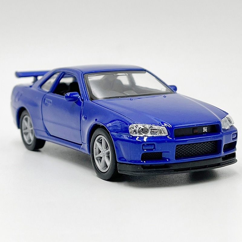 1 : 36 Modelo Diecast Metal Toy Welly Nissan Skyline GT-R (R34) Pull Back Car Presentes Para Crianças