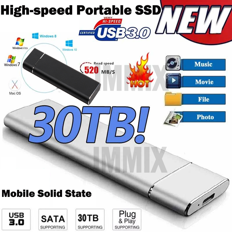 Disco Rígido Externo 30TB Unidade De Externa SSD Portátil 64TB USB3.1 10TB Para Memória De Armazenamento De Dados Notebooks