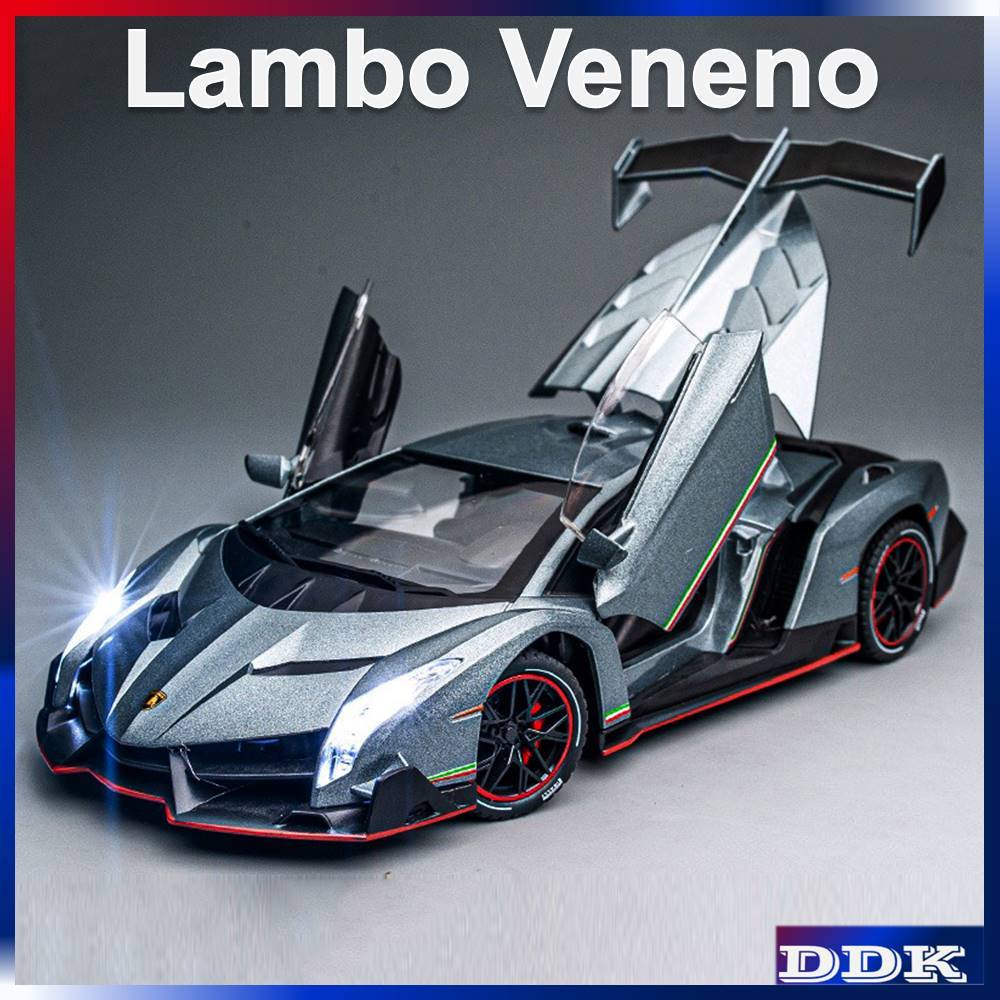 DDK 1 : 24 Lambo Veneno DieCasting Modelo Carro Liga De Brinquedo Luz Pull Back Boy Kids Amigos Aniversário Presente