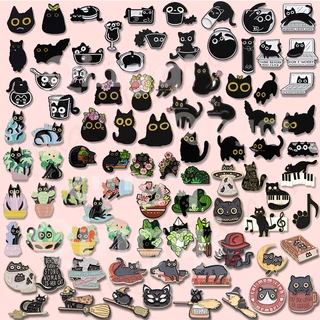 100 Estilos Engraçado Broche Simples De Esmalte De Gato Preto Punk Crachás Lapela Alfinete Desenho Animais Jóias Presentes