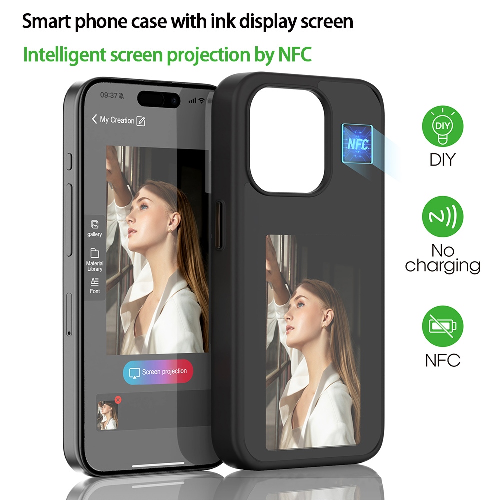 Acessórios Para Celulares Estojo Telefone Com Tela E-Ink NFC Moldura Fotográfica Smart Phone