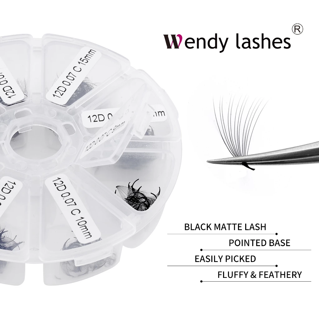 520 Fãs Ventilador Pré-Fabricado Cílios Soltos Afiados Raízes Afiadas Base De Pestanas Volume Russo Cluster Extensões De Para Wendy