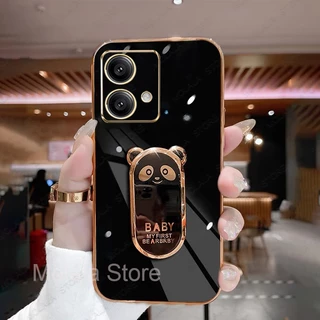 Capinha Motorola Moto Edge 40 Neo Caixa Para Com Panda Suporte Dobrável À Prova De Choque Capa Macia