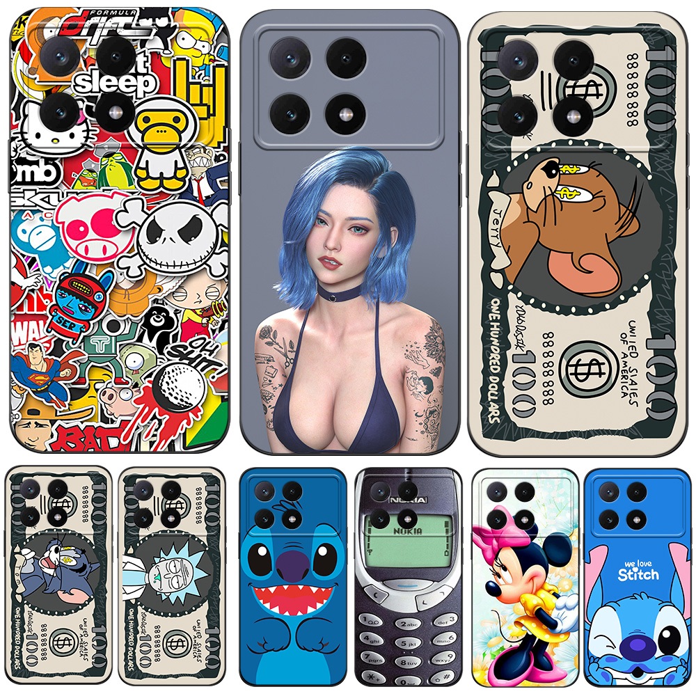Estojo Para POCO X6 PRO Silicone Phone Back Cover Preto Desenho Animado Engraçado