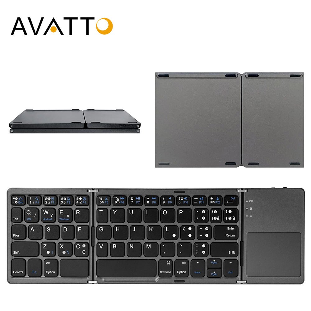 AVATTO Teclado Português Brasileiro Inglês Mini Teclado Dobrável , Bluetooth Sem Fio Com Touchpad Para Windows/Android/IOS