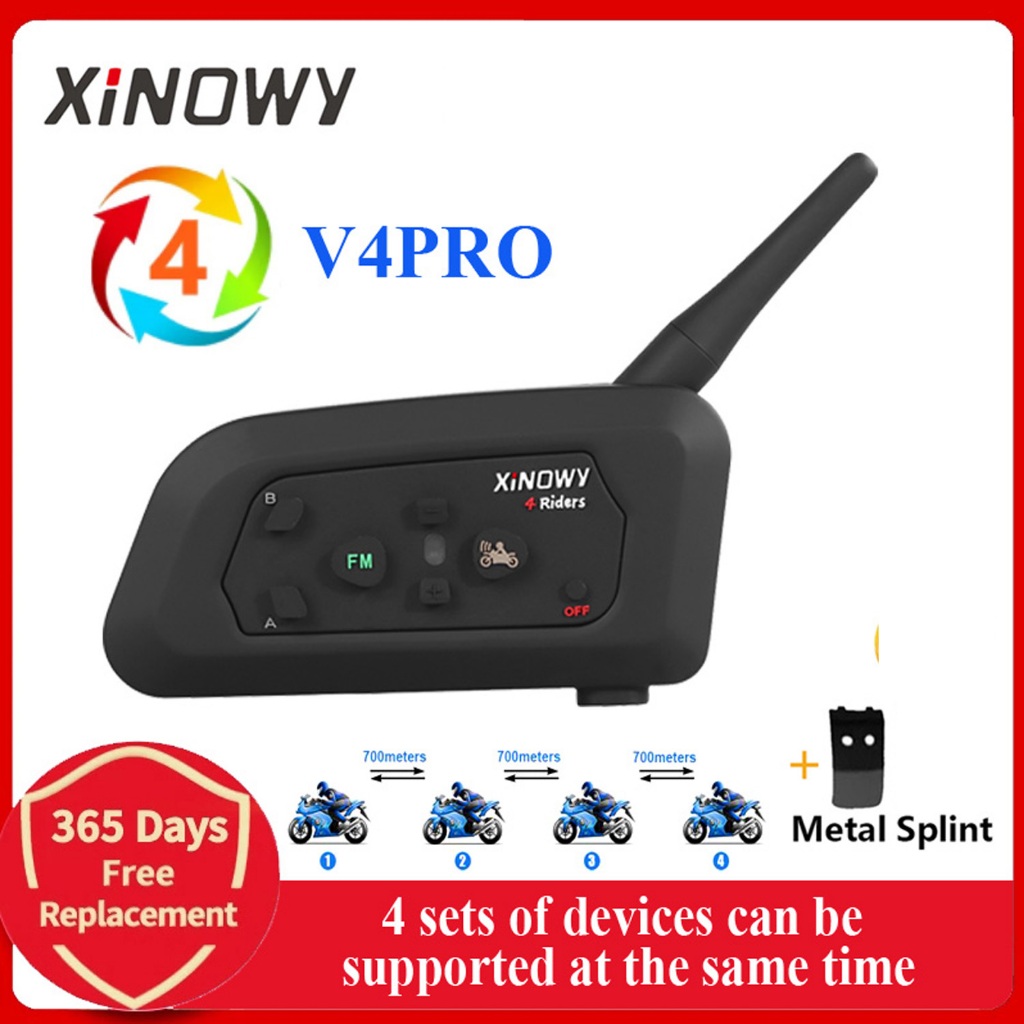 1Pcs XINOWY V4 PRO Capacete De Motocicleta Fone De Ouvido Bluetooth 1200M Interfone Para 4 Pilotos Bt Intercomunicador Com Fm