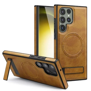 Capa Magnética Forte Com Suporte Oculto Para Samsung Galaxy S24 Ultra S23 S22 Plus De Couro Luxuosa Negócios Carregamento Sem Fio