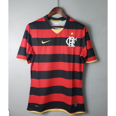 Time Shirt (Retro) 9/08 Camisa vermelha flamenga e listras pretas S-4XL