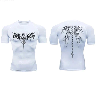 Animação Esportiva Masculina Camiseta Apertada Impressa, Ginásio de Secagem Rápida Roupa Interior Elástica, Verão