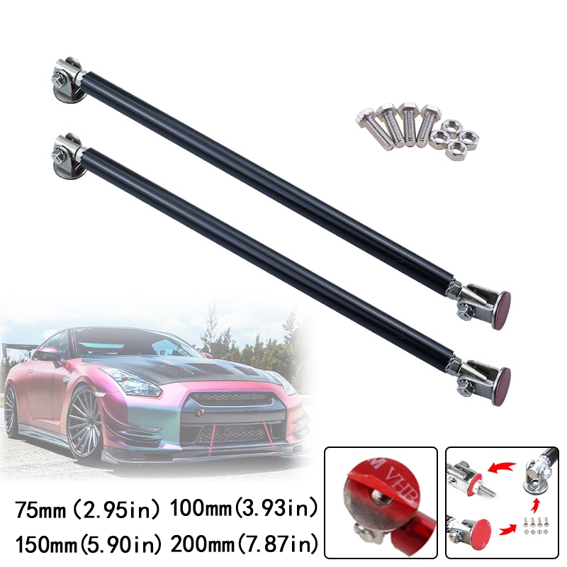 Barres De Support Pare-Chocs Avant - Tiges Aluminium Réglables 75/100/150/200mm - Pour Diffuseur/Lèvre - 1 Paire