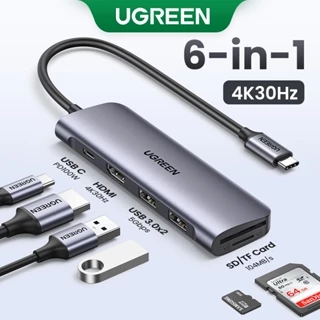 UGREEN USB C Hub 6 in 1 Type C to HDMI 4K, 2 USB 3.0 Ports, SD TF Card Reader, 100W PD Charging Adapter Dock Station