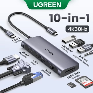 UGREEN USB C 10 in 1 Type C Hub with Ethernet 4K HDMI VGA Power Delivery 3 USB 3.0 Ports 3.5mm SD/TF Cards Reader