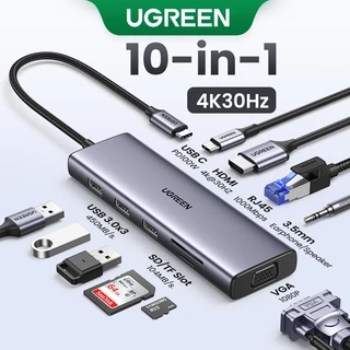 【 Upgraded Version 】 Ugreen Hub 10 Em 1 USB C HDMI Adaptador VGA 4k 30Hz Para 3.0 Dock De Carregamento Rápido De 100W Suporte A Macbook Pro Cartão SD TF E Porta 1000Mbps RJ45