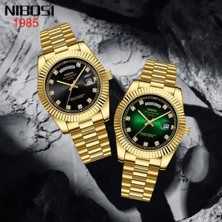 NIBOSI Relógio Original Rhinestone Embelezamento Da Semana De Exibição Do Calendário Masculino