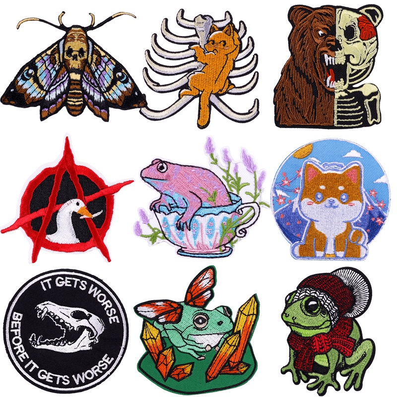 Bordado Punk Frog Patch Cartoon Animal Em Patches Com Adesivo De Tecido Hot Melt Acessórios De Vestuário De Bricolagem