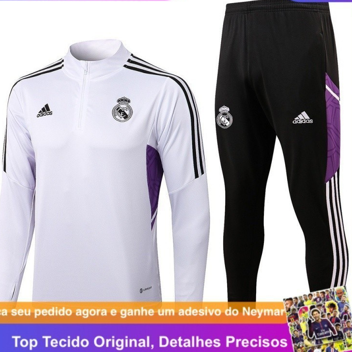 2022/23 H-M Roupas De Treino Branco Calças Esportivas De Manga Comprida Conjunto De Kit Casaco Camisa Masculino Real Madrid
