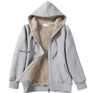 Casaco/Camisa De Suor Feminino Com Capuz De Pelúcia E Zíper Liso