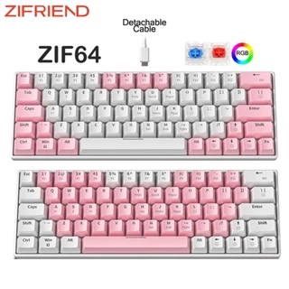 ZIFRIEND Teclado Mecânico Rosa RGB Retroiluminado 64 Teclas 60 % Vermelho Azul Interruptor Pequeno Com Fio De Escritório