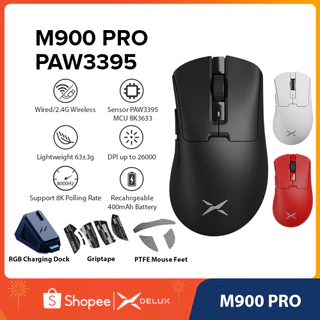 Delux M900 PRO PAW3395 Mouse Para Jogos DPI MAX 26000 Com Fio 2.4G Sem Recarregável Dock De Carregamento Magnético RGB 63g Design Ergonômico Assimétrico PC/Laptop/Windows
