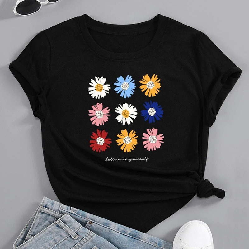 Nove Lindas E Simples Estampas De Flores Daisy Moda Nova Camiseta ...